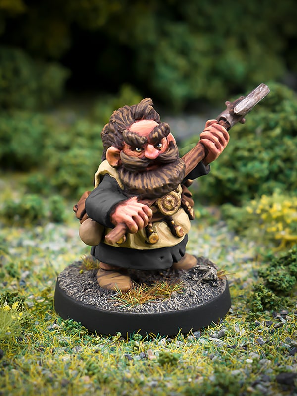 Lothur Ogrebane male Dwarf axeman 28mm fanstasy miniatures in high quality white metal from Northumbrian Tin Soldier in the Darkewood standing on Grass