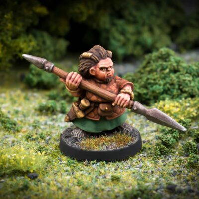 Tussa Badglaive female Dwarf bladedancer 28mm fanstasy miniatures in high quality white metal from Northumbrian Tin Soldier in the Darkewood standing on Grass