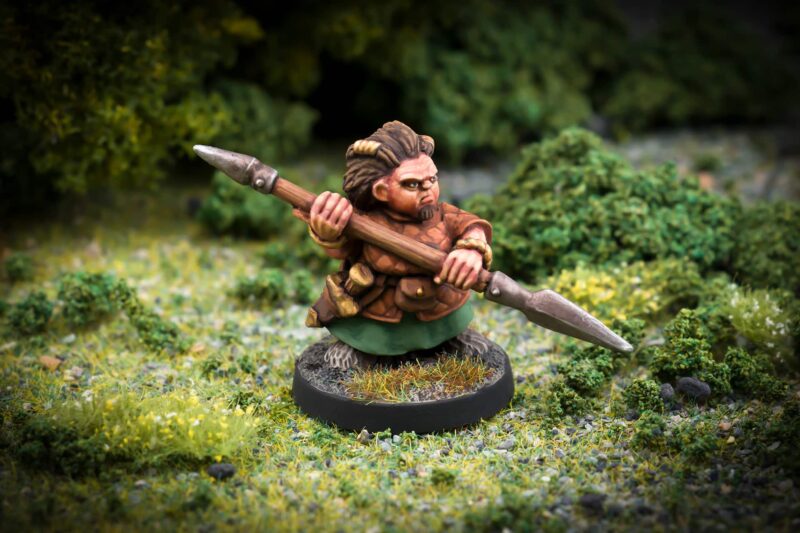 Tussa Badglaive female Dwarf bladedancer 28mm fanstasy miniatures in high quality white metal from Northumbrian Tin Soldier in the Darkewood standing on Grass