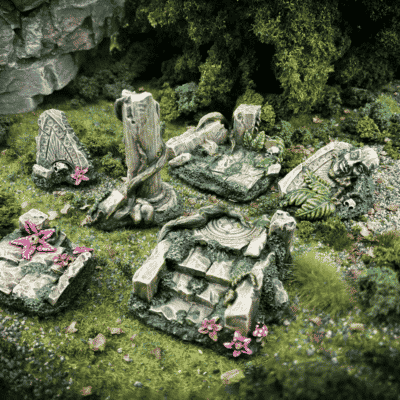 Ruined overgrown stone pathways and pillars miniature terrain